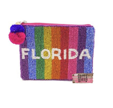 Florida Beaded Mini Clutch Coin Purse