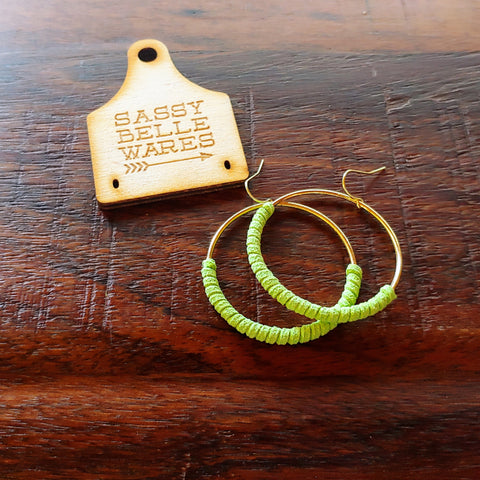 Hoop Earrings - Faux Leather Wrapped - Lime Green
