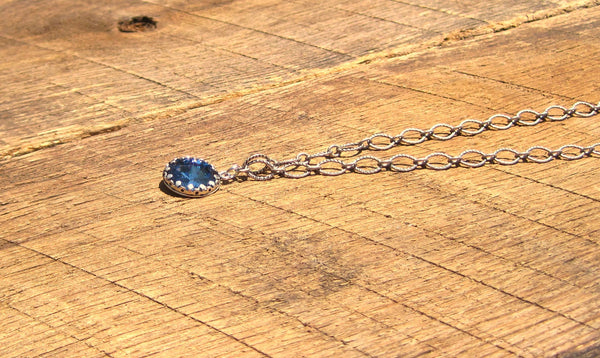 As Seen on Law and Order SVU Blue Swarovski Sterling Silver Crown Bezel Necklace