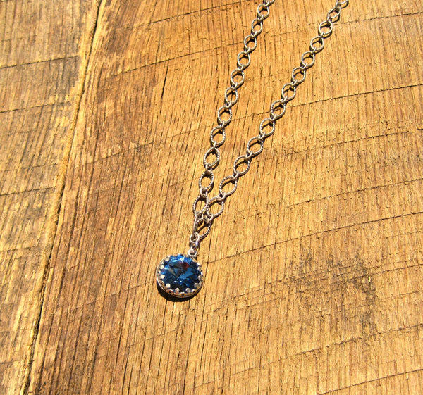 As Seen on Law and Order SVU Blue Swarovski Sterling Silver Crown Bezel Necklace