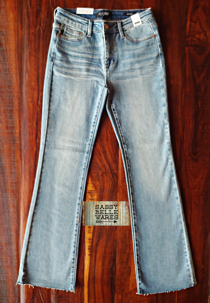Judy Blue Midrise Raw Hem Bootcut Jeans – SassyBelleWares