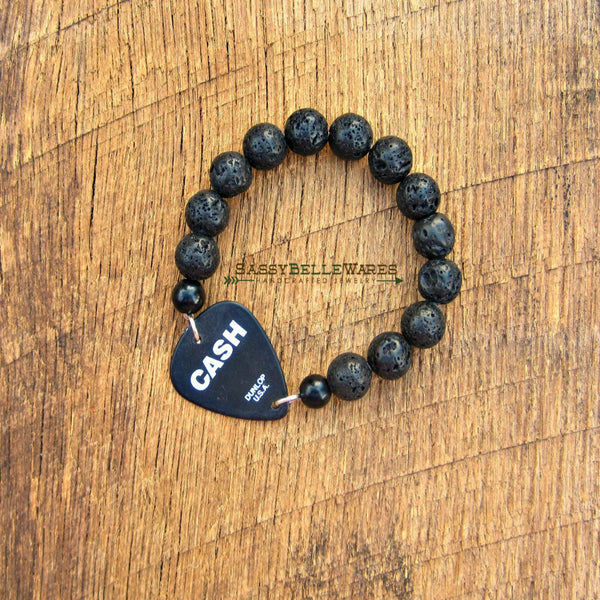 Your Guitar Pick Made Into a Bracelet with Black Lava Rock Beads