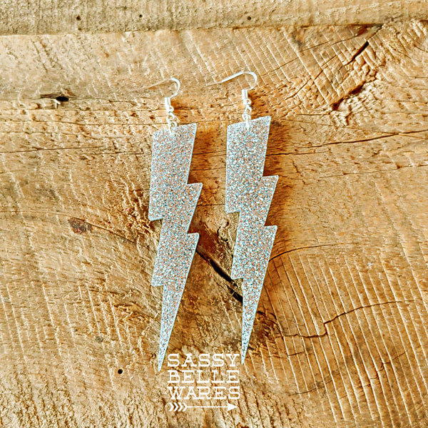 Lightning Bolt Earrings - Silver Sparkle