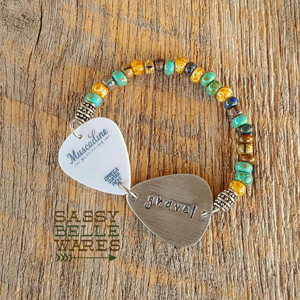 Your Guitar Pick Made Into a Bracelet with a Hand Stamped Guitar Pick