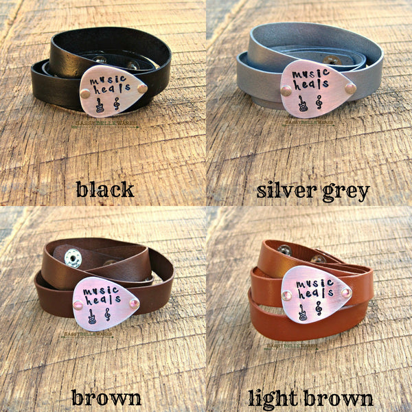 Music Gets Me Right With My Soul Guitar Pick Leather Wrap Bracelet