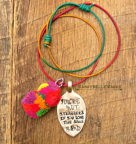 You're Not Strangers If You Love The Same Band Leather Pom Pom Necklace