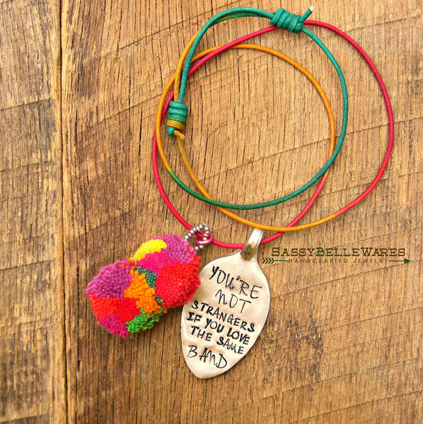 You're Not Strangers If You Love The Same Band Leather Pom Pom Necklace