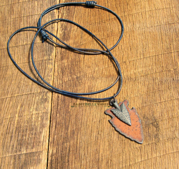 Double Arrowhead Leather Necklace