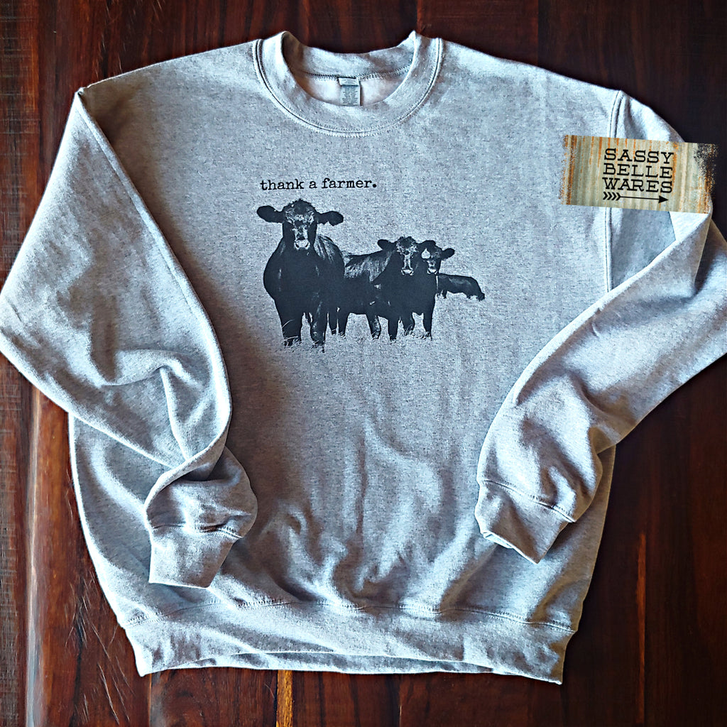 Thank a Farmer Cow Sweatshirt - Grey