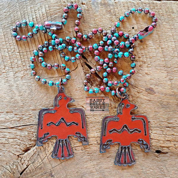 Thunderbird Necklace - Turquoise and Red Ball Chain