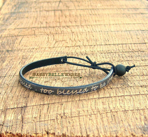 Too Blessed to be Stressed Leather Bracelet