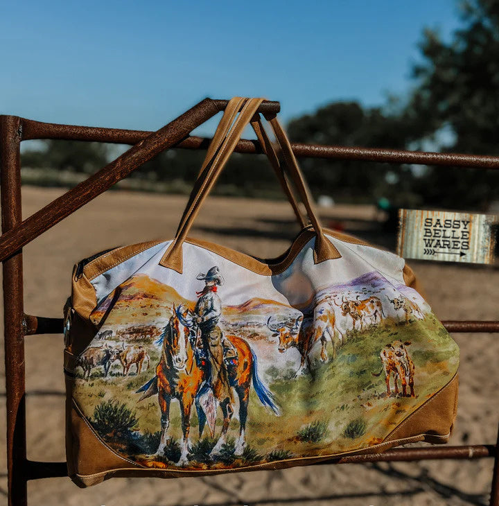 Cattleman Ranchin' Out West Leather and Canvas Weekender Bag
