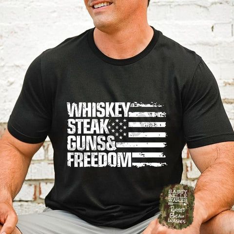 Whiskey Steak Guns Freedom Flag Tee