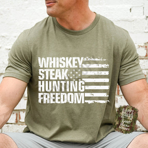 Whiskey Steak Hunting Freedom Flag Tee