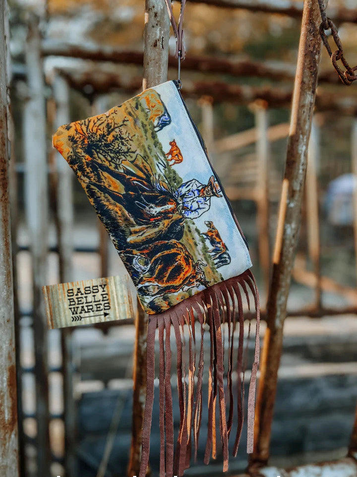 Cattleman Range Cutter Leather and Canvas Fringe Wristlet