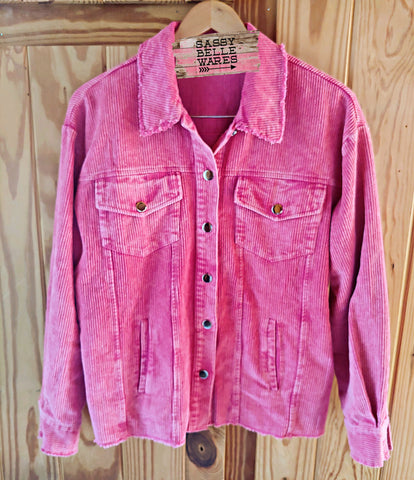 Zara Acid Wash Corduroy Shacket - Pink